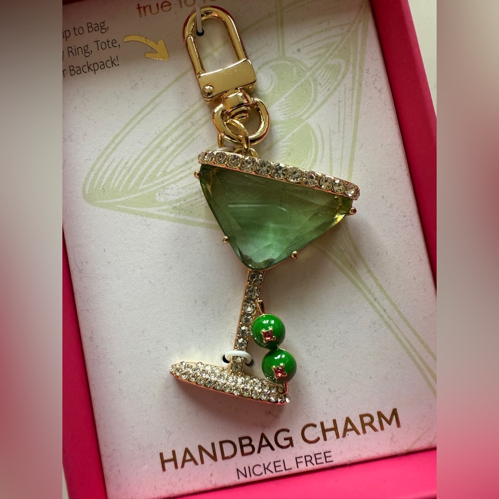 NWT True to Form Olive Martini Glass Stones Bag Charm